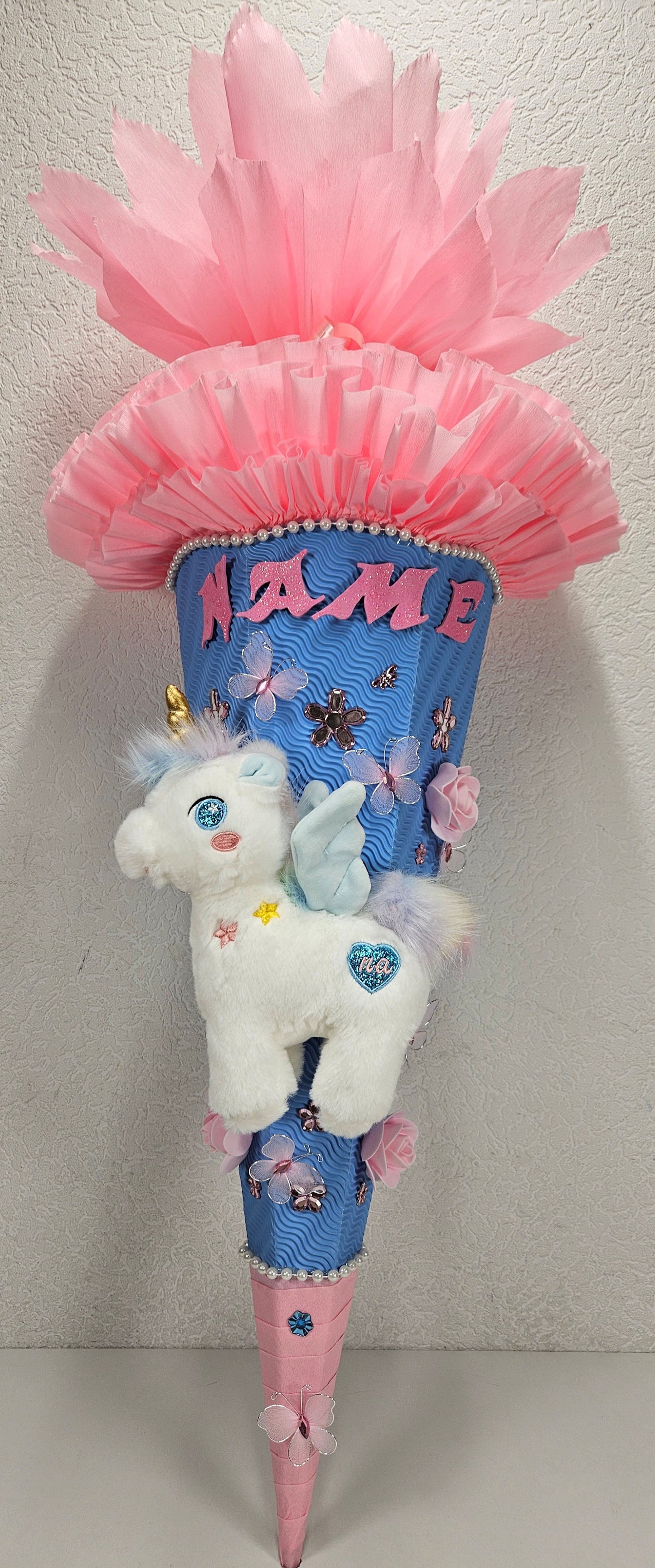 SCHULTÜTE ZUCKERTÜTE Einhorn für MÄDCHEN EINSCHULUNG 2025 rosa hellblau