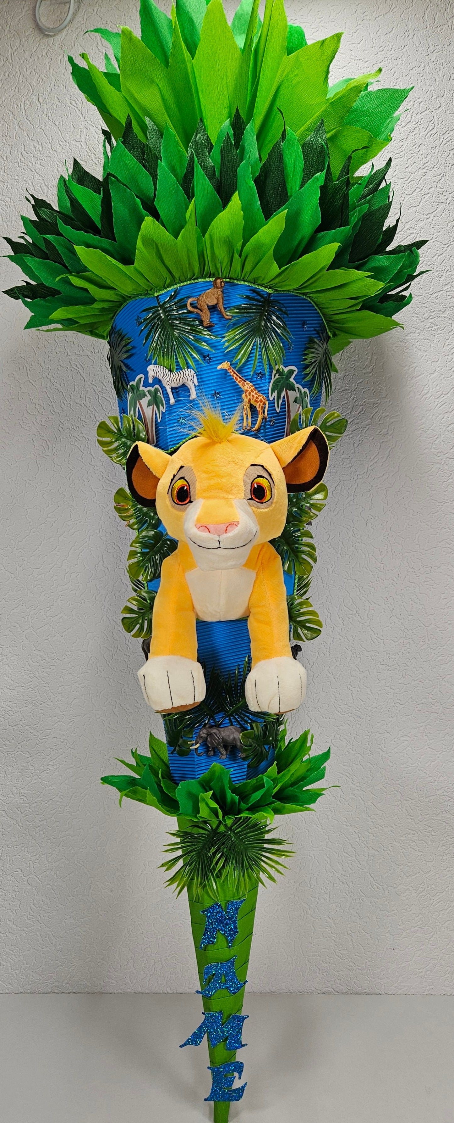 SCHULTÜTE ZUCKERTÜTE Simba / wilde Tiere Rohling 85cm für Jungs blau grün