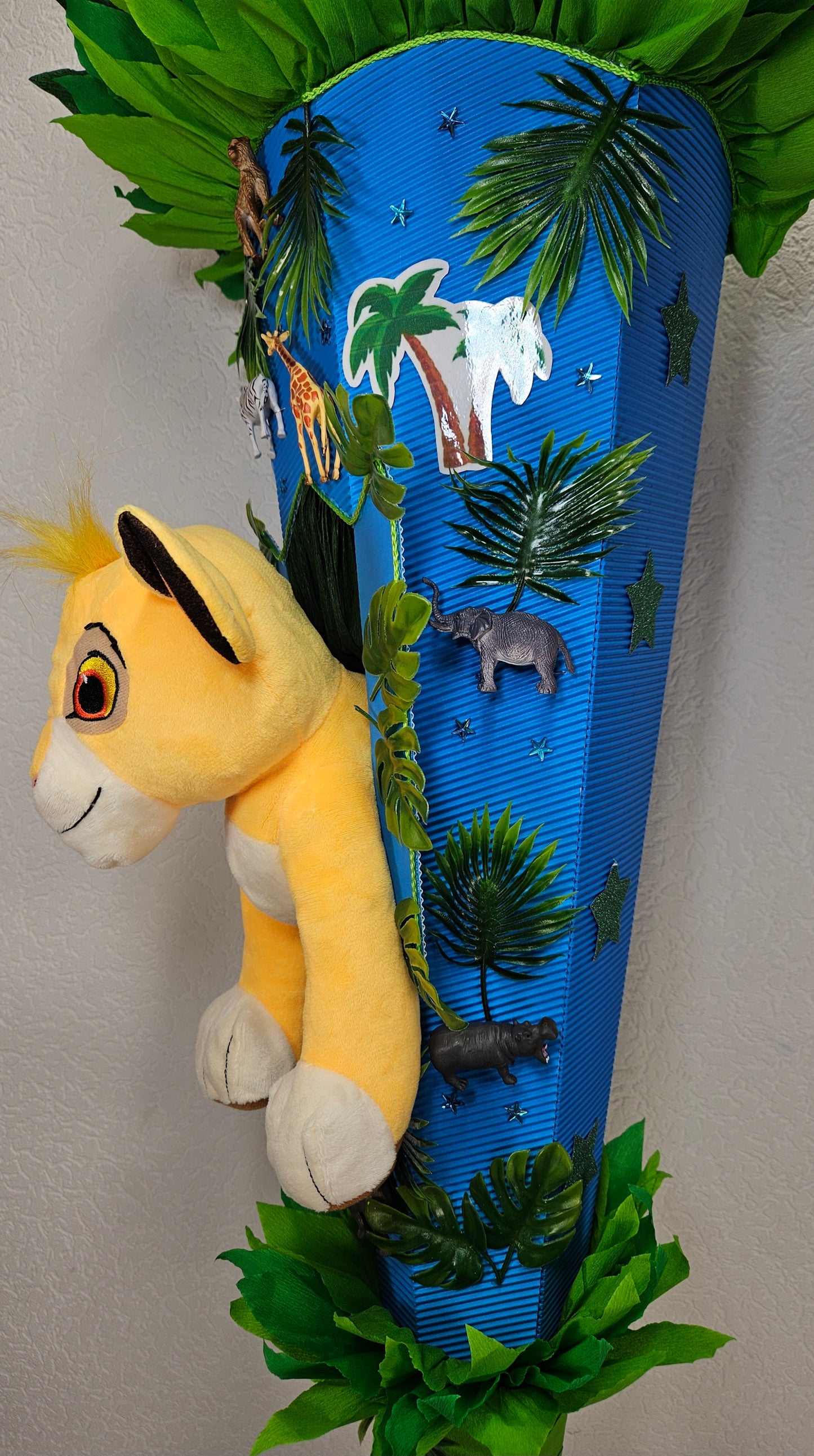 SCHULTÜTE ZUCKERTÜTE Simba / wilde Tiere Rohling 85cm für Jungs blau grün