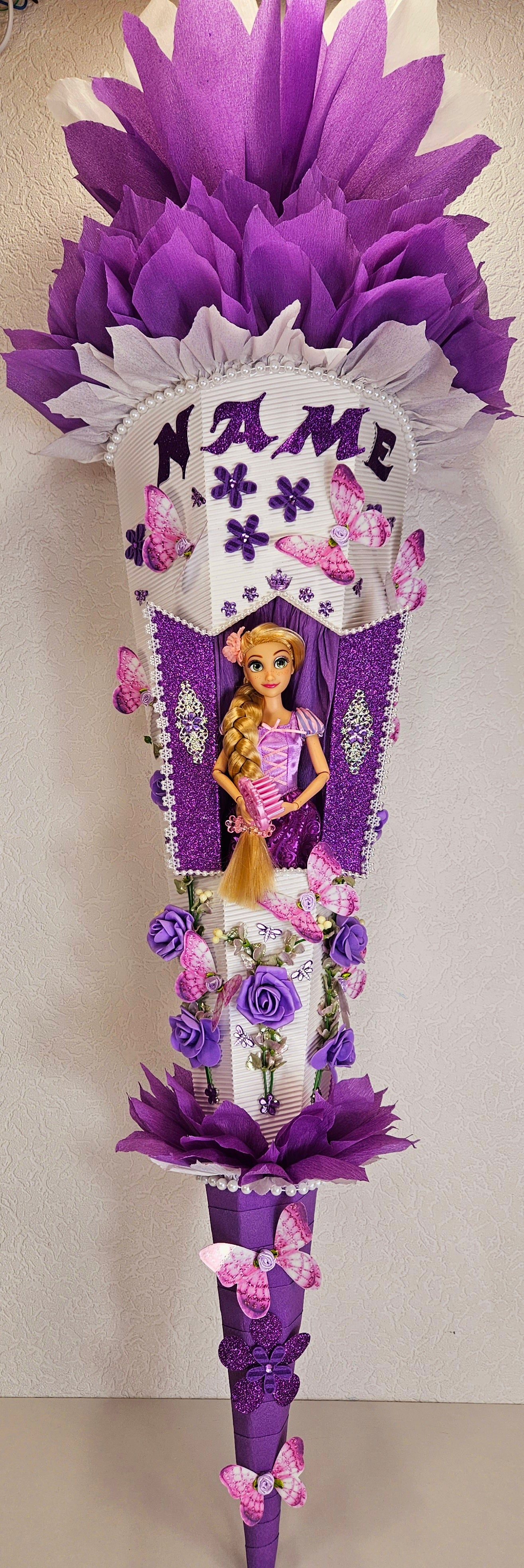 SCHULTÜTE ZUCKERTÜTE Rapunzel für MÄDCHEN EINSCHULUNG 2025 lila weiß