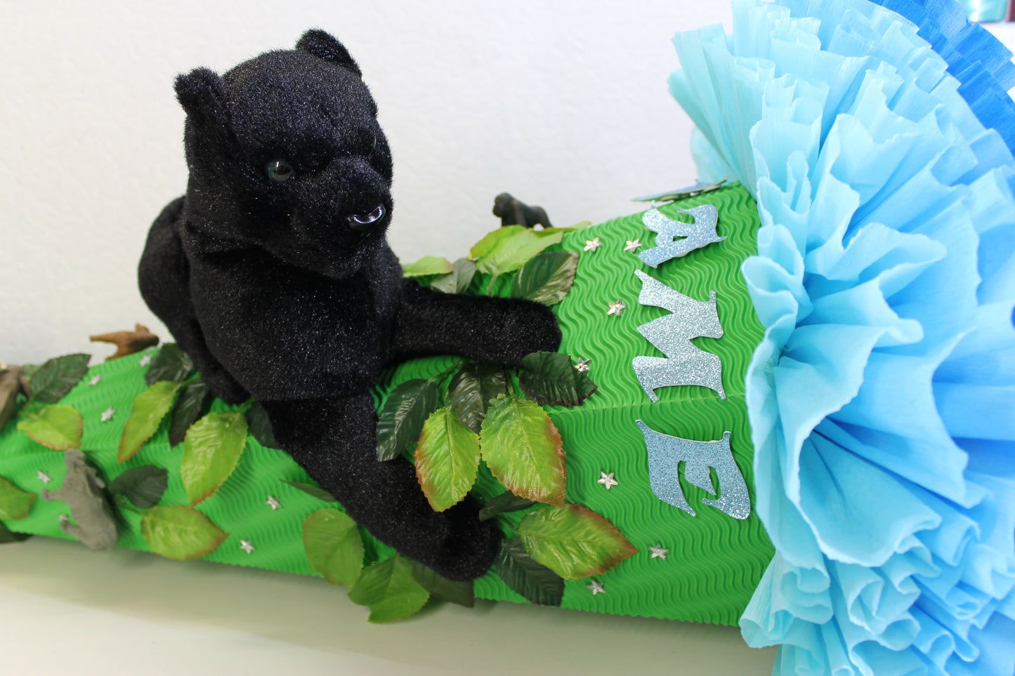 SCHULTÜTE ZUCKERTÜTE schwarze Panter Katze wilde Tiere Dschungel Safari Rohling 85cm Jungs blau grün