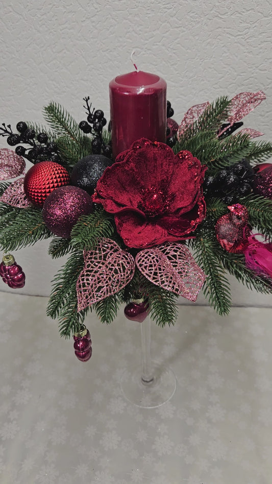 Weihnachtsgesteck, Windlicht Pokal, Weihnachtsdeko, Adventsgesteck, Tischgesteck, Festliche Dekor