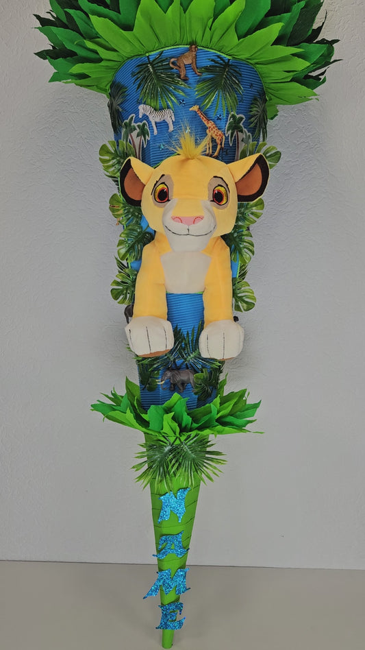 SCHULTÜTE ZUCKERTÜTE Simba / wilde Tiere  Rohling 85cm für Jungs blau grün