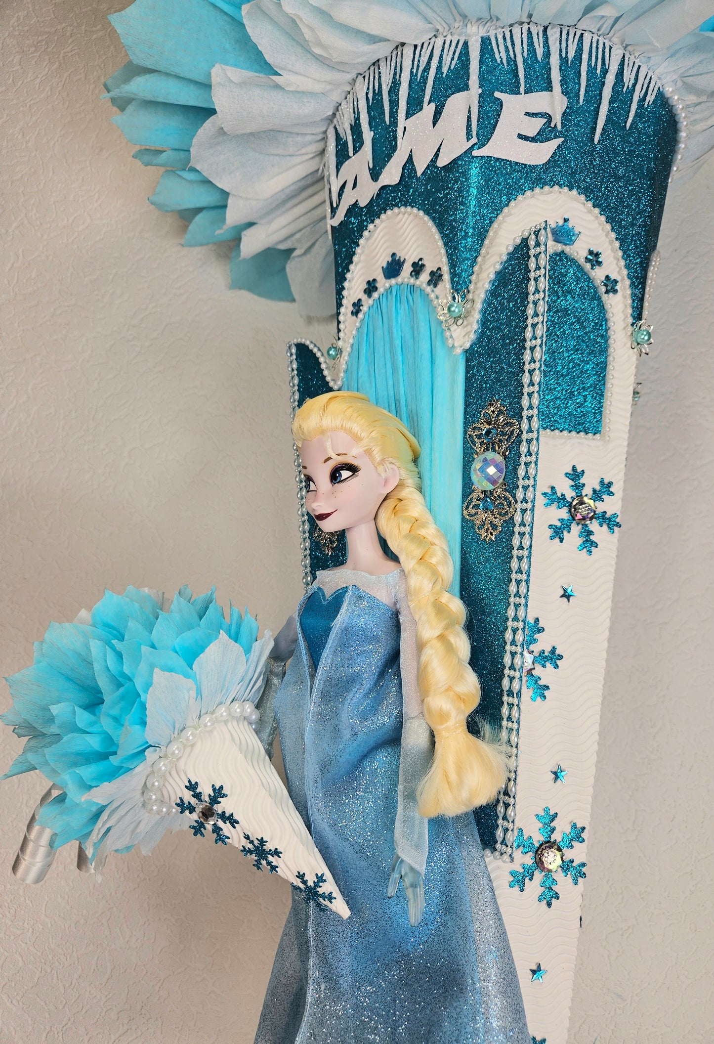 XXL SCHULTÜTE ZUCKERTÜTE "Eiskönigin Elsa" EINSCHULUNG 2025 türkis weiß
