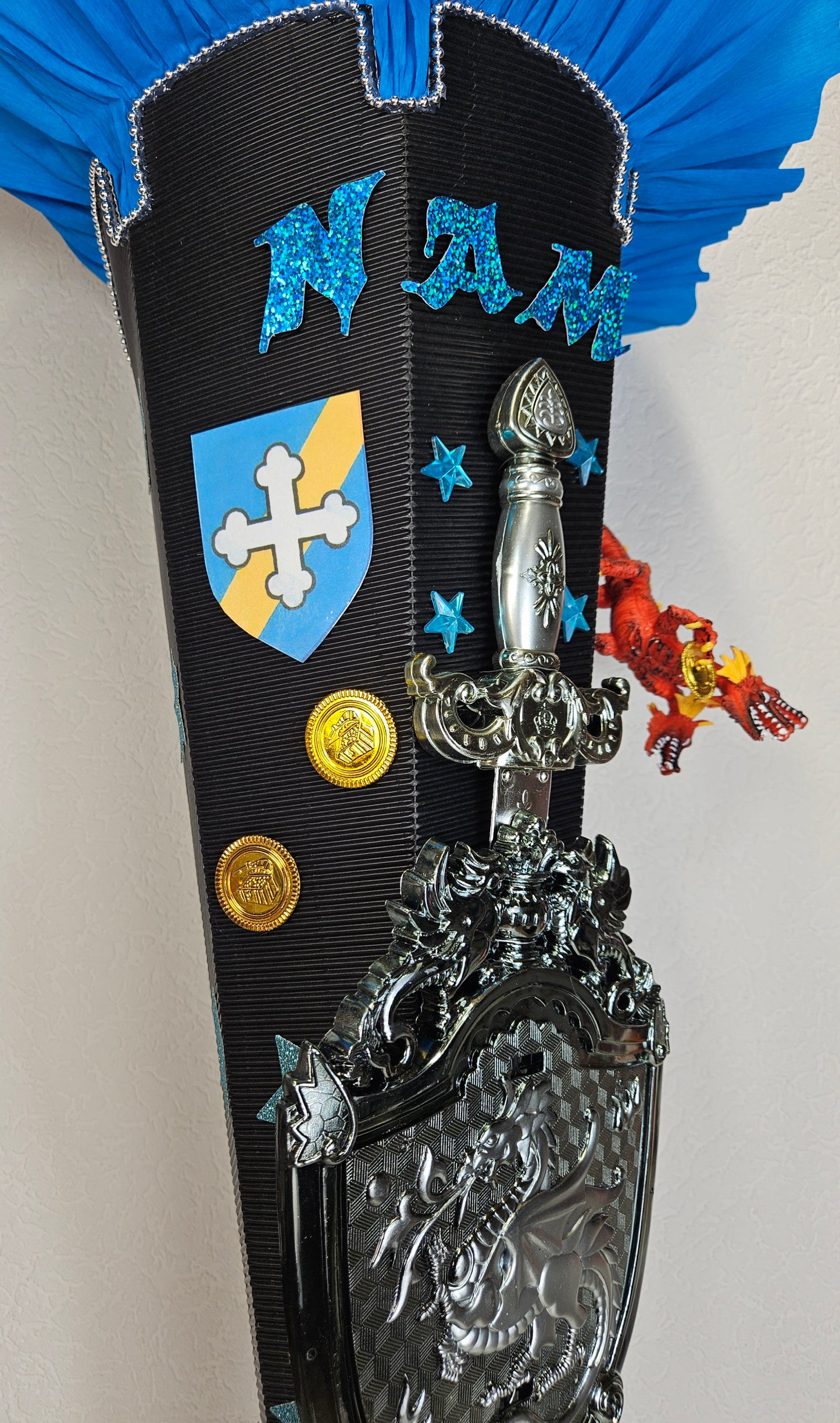 SCHULTÜTE ZUCKERTÜTE "Ritter + Drache" Rohling 85cm für Jungs blau schwarz