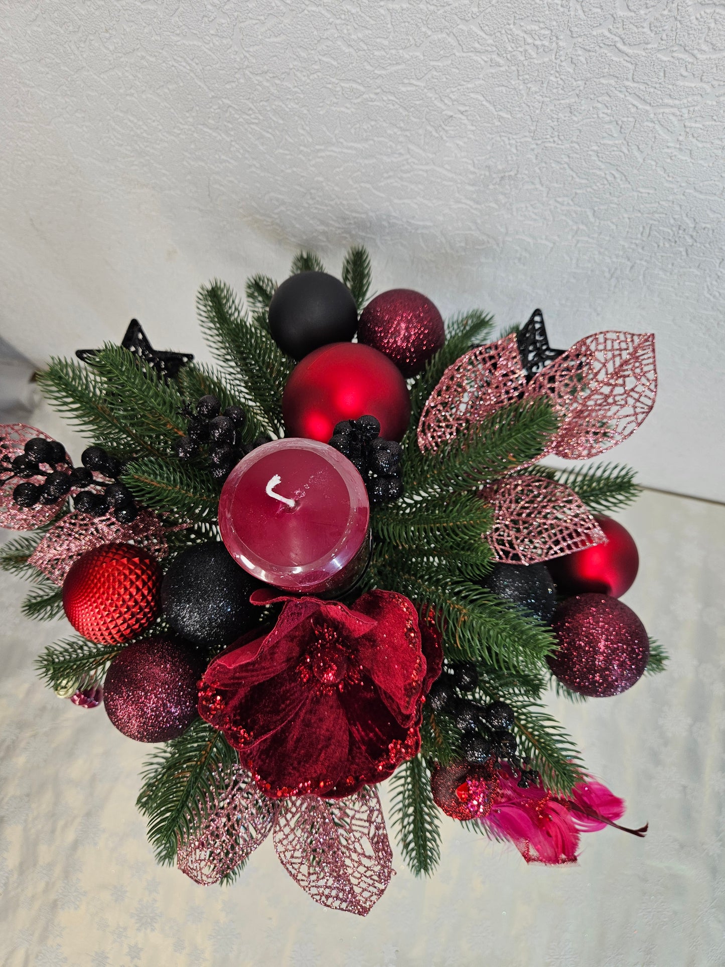 Weihnachtsgesteck, Windlicht Pokal, Weihnachtsdeko, Adventsgesteck, Tischgesteck, Festliche Dekor