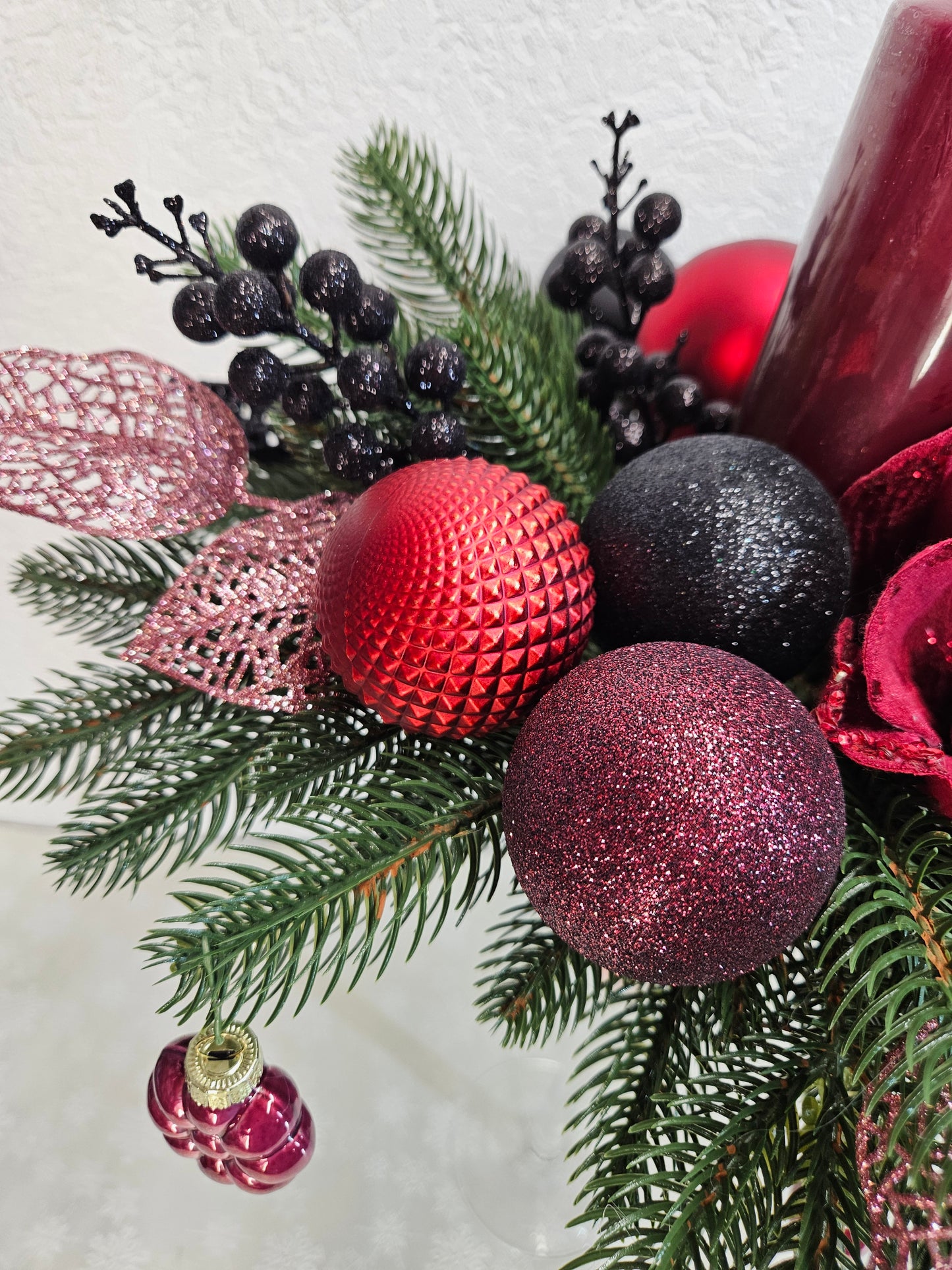 Weihnachtsgesteck, Windlicht Pokal, Weihnachtsdeko, Adventsgesteck, Tischgesteck, Festliche Dekor