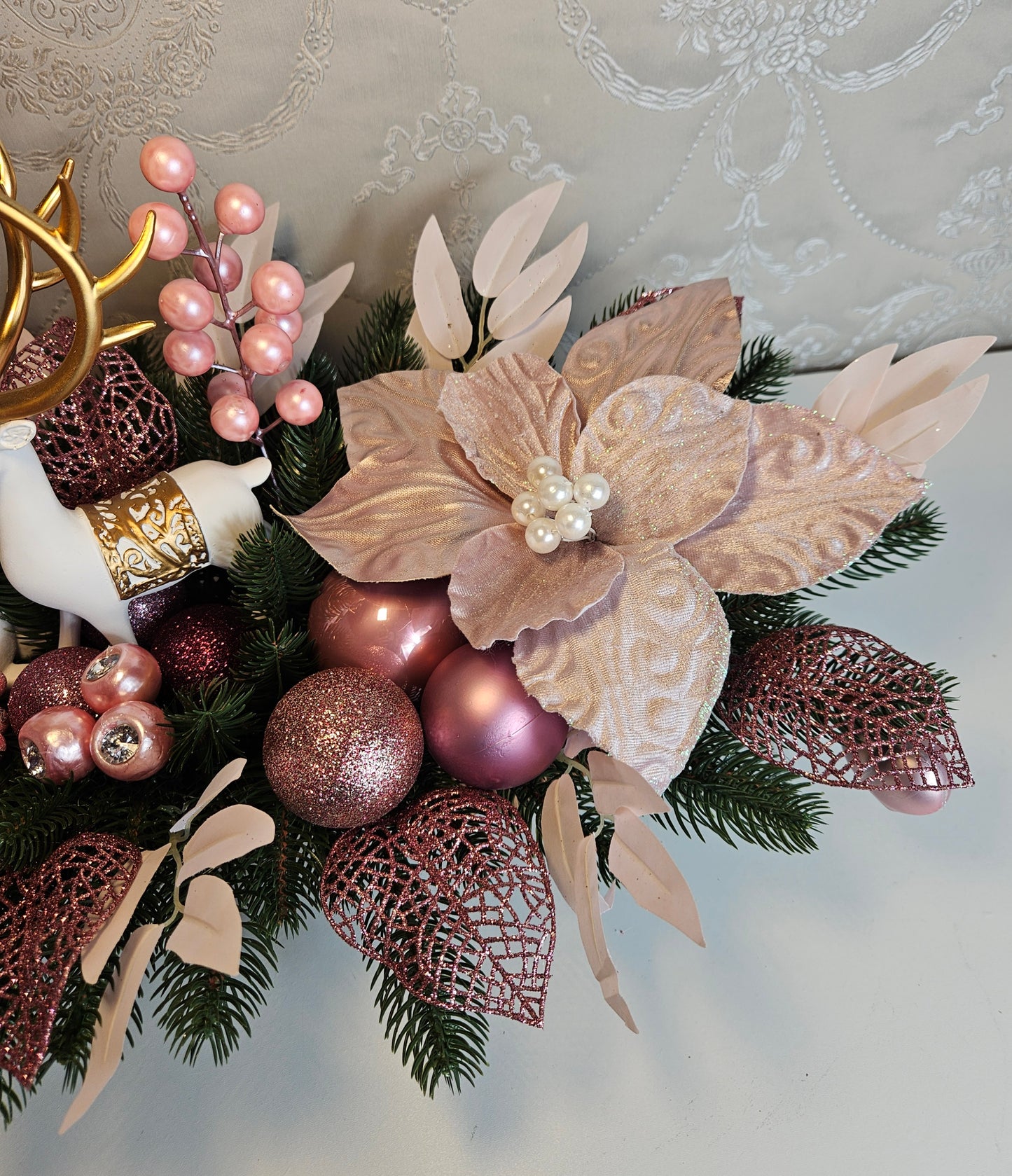 Weihnachtsgesteck + Adventsgesteck, Kamingesteck, Chrismes, Rehe, Weihnachtsdeko Weihnachtsblumen Tischdekor, Tischgesteck, Winterdekor,Advent
