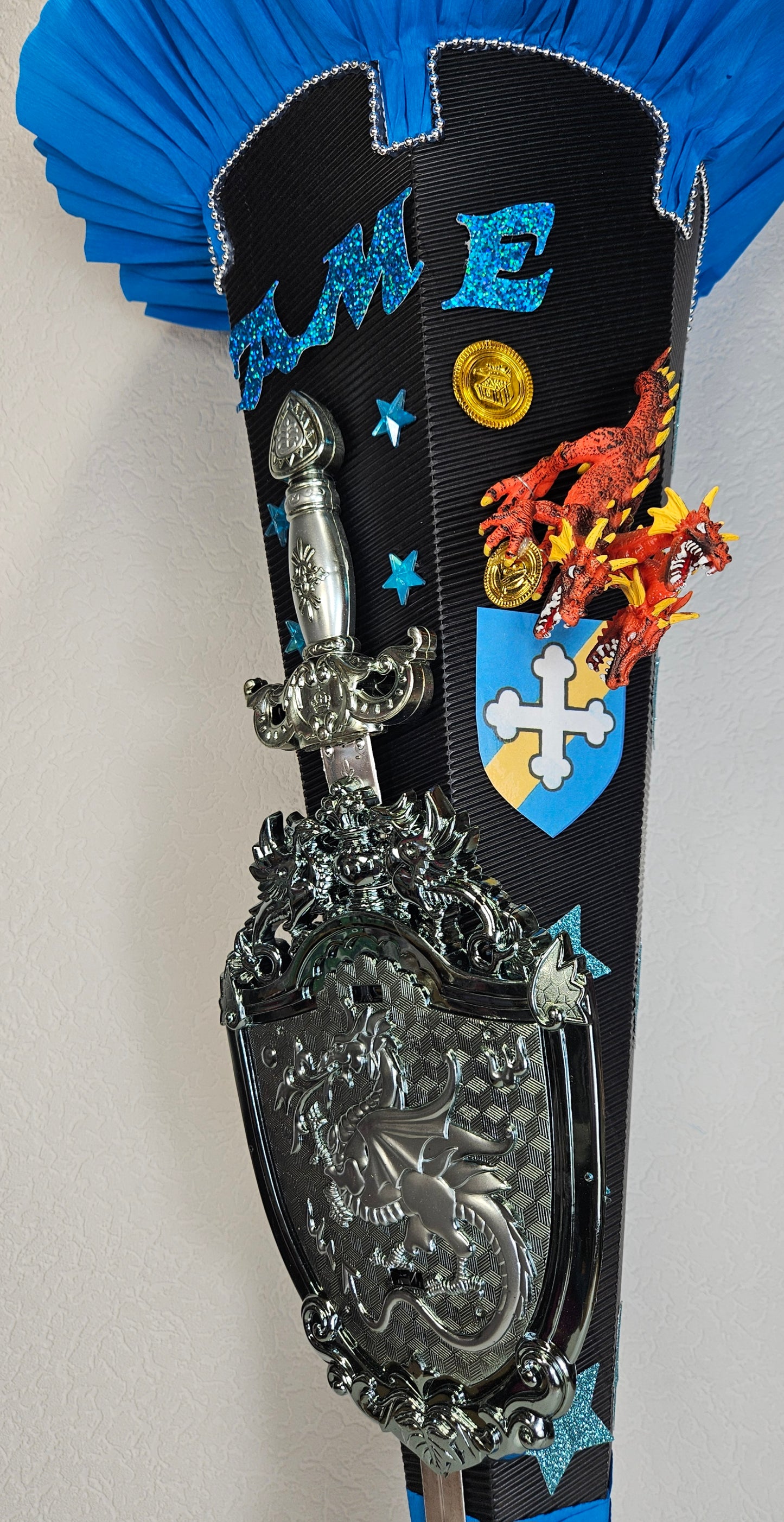 SCHULTÜTE ZUCKERTÜTE "Ritter + Drache" Rohling 85cm für Jungs blau schwarz