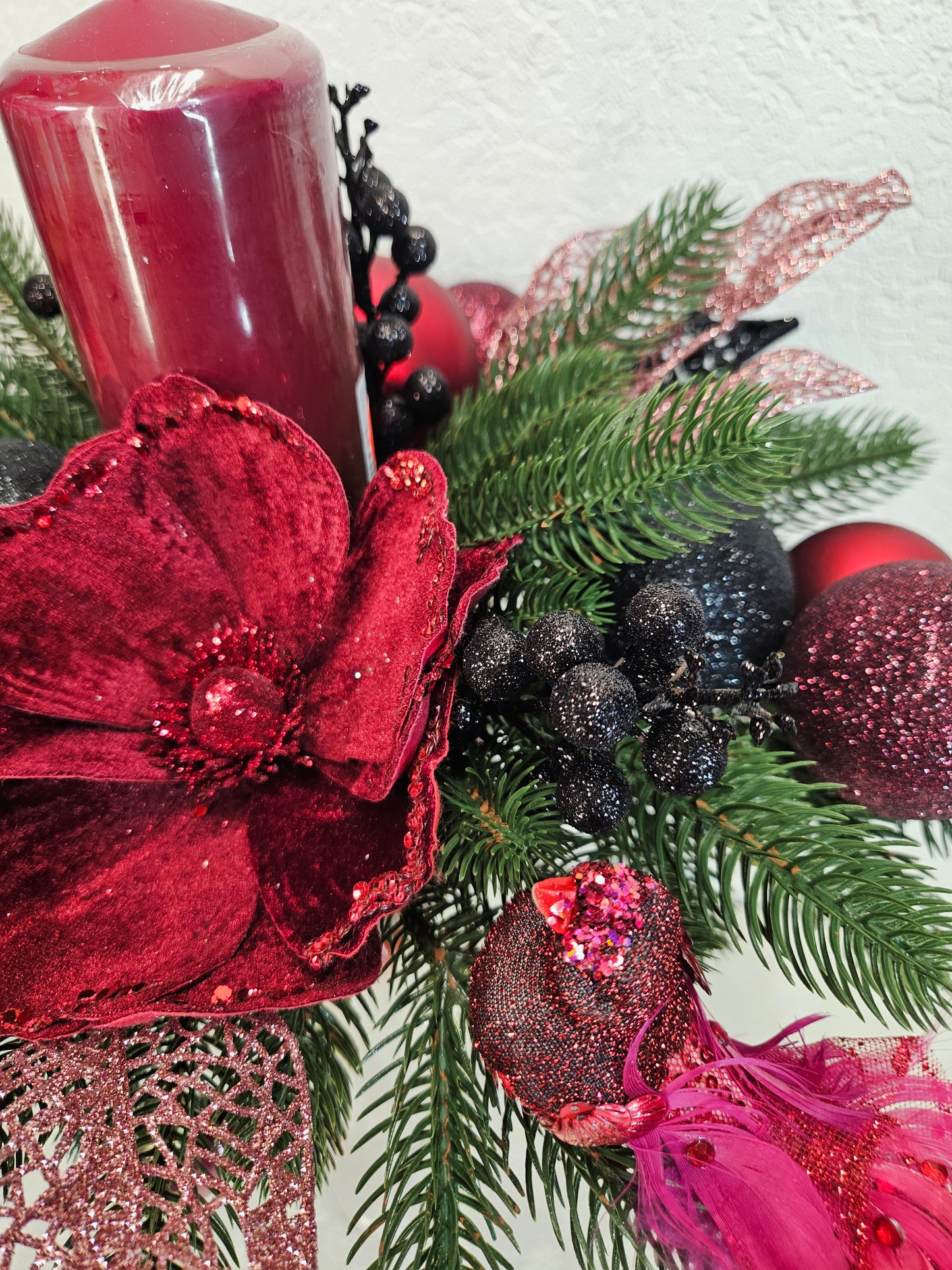 Weihnachtsgesteck, Windlicht Pokal, Weihnachtsdeko, Adventsgesteck, Tischgesteck, Festliche Dekor