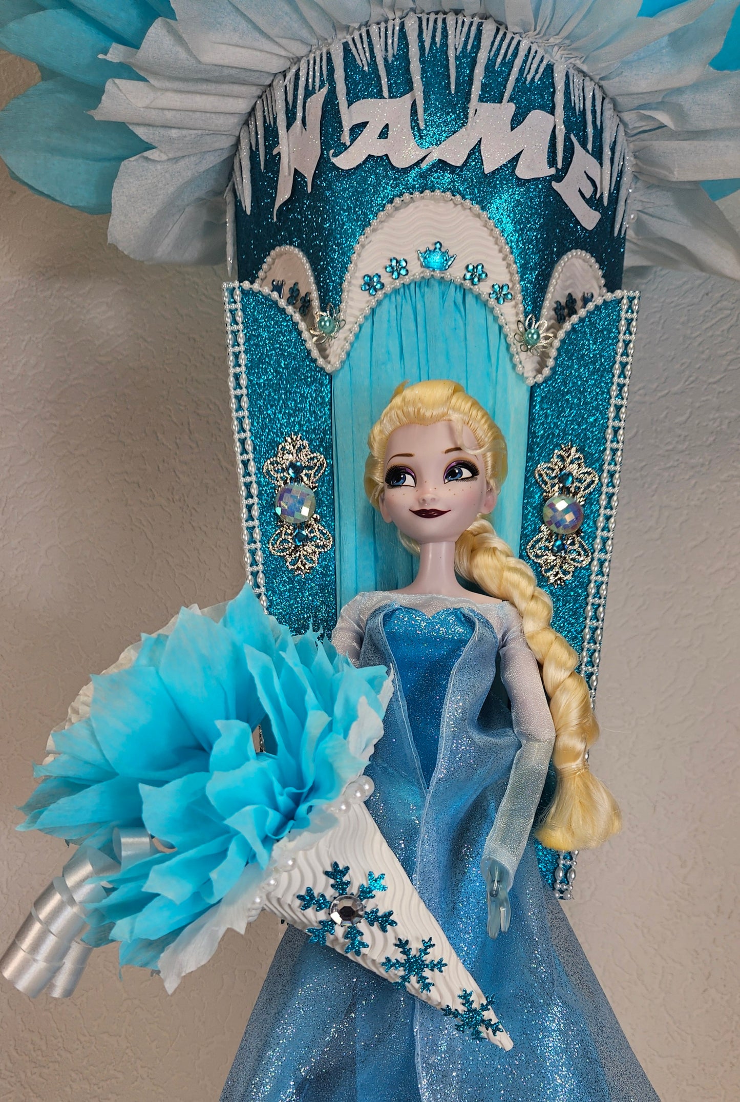 XXL SCHULTÜTE ZUCKERTÜTE "Eiskönigin Elsa" EINSCHULUNG 2025 türkis weiß