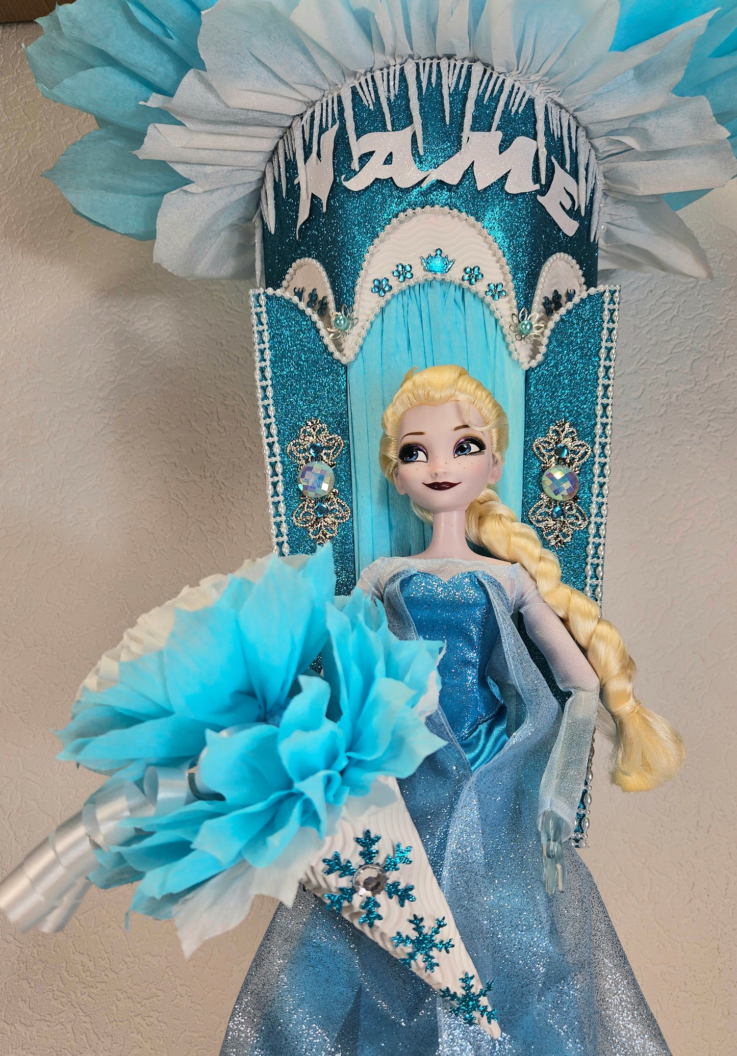 XXL SCHULTÜTE ZUCKERTÜTE "Eiskönigin Elsa" EINSCHULUNG 2025 türkis weiß