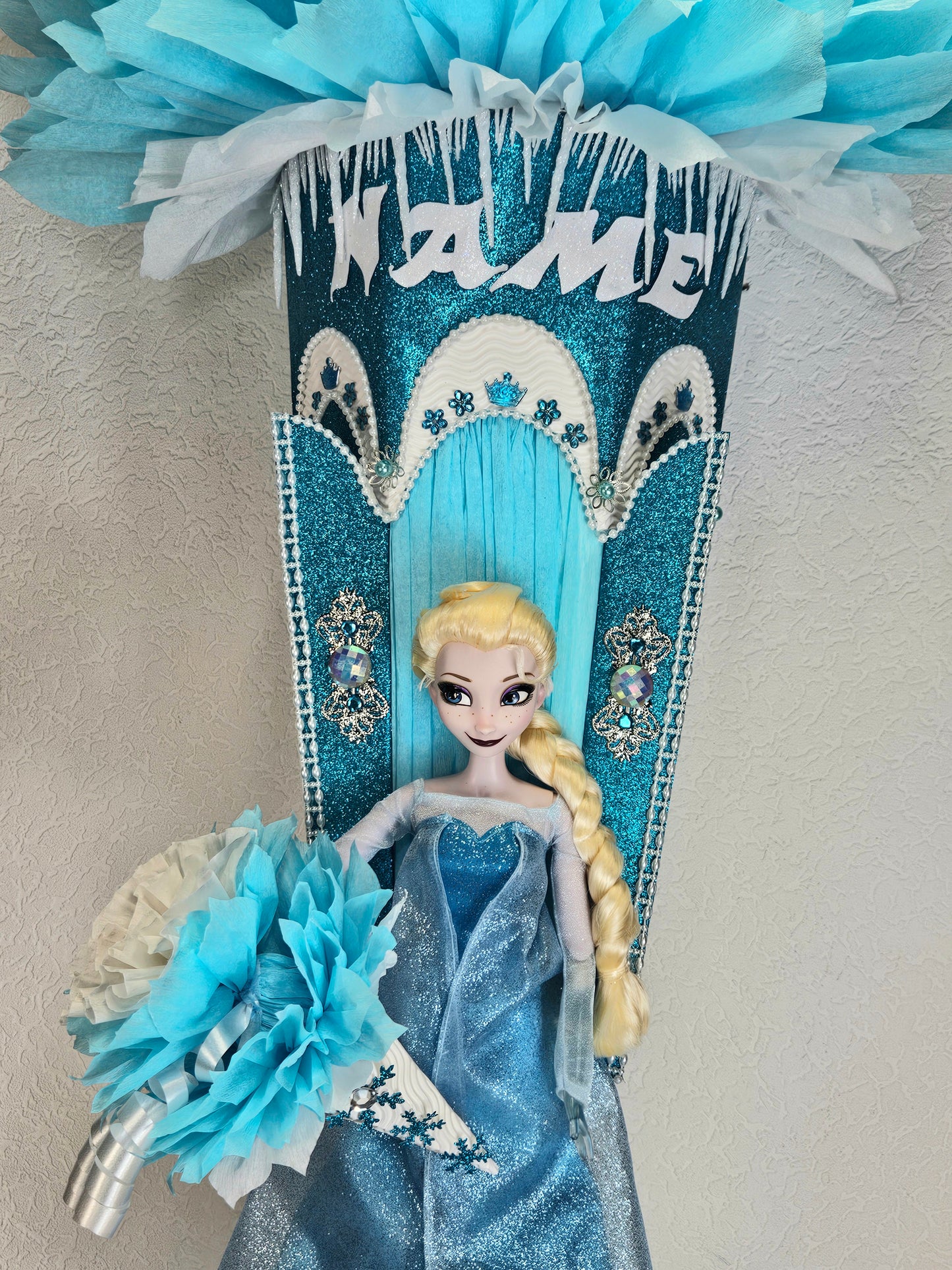 XXL SCHULTÜTE ZUCKERTÜTE "Eiskönigin Elsa" EINSCHULUNG 2025 türkis weiß