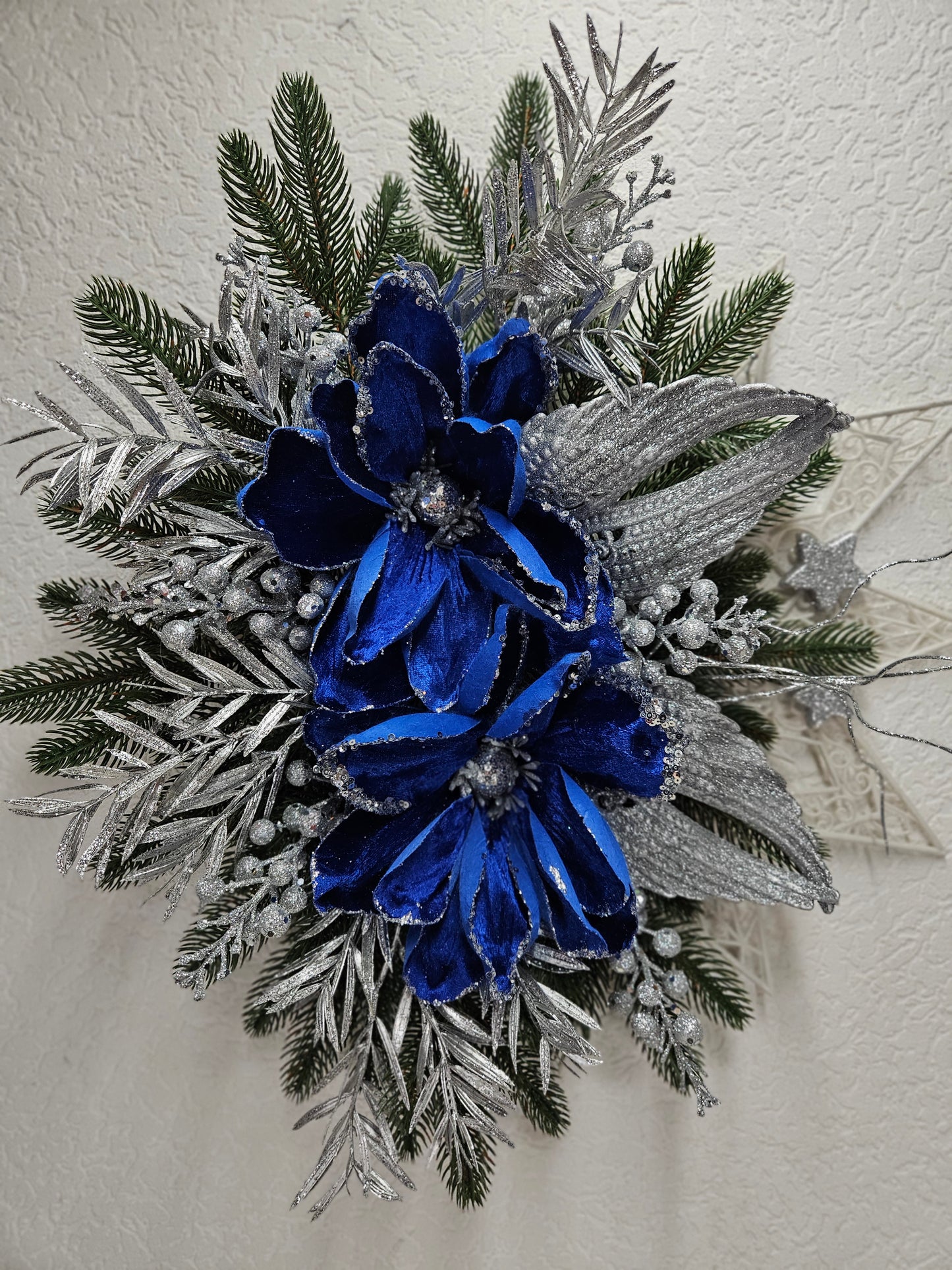 Dekor Stern Weihnachtsgesteck, Weihnachtsdeko, Adventsgesteck, Wandgeschenk