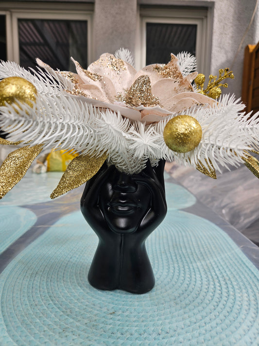 Weihnachtsgesteck + Kerze, Gesteck, Tischdekor, Tischgesteck, Winterdekor,Advent weiß schwarz gold