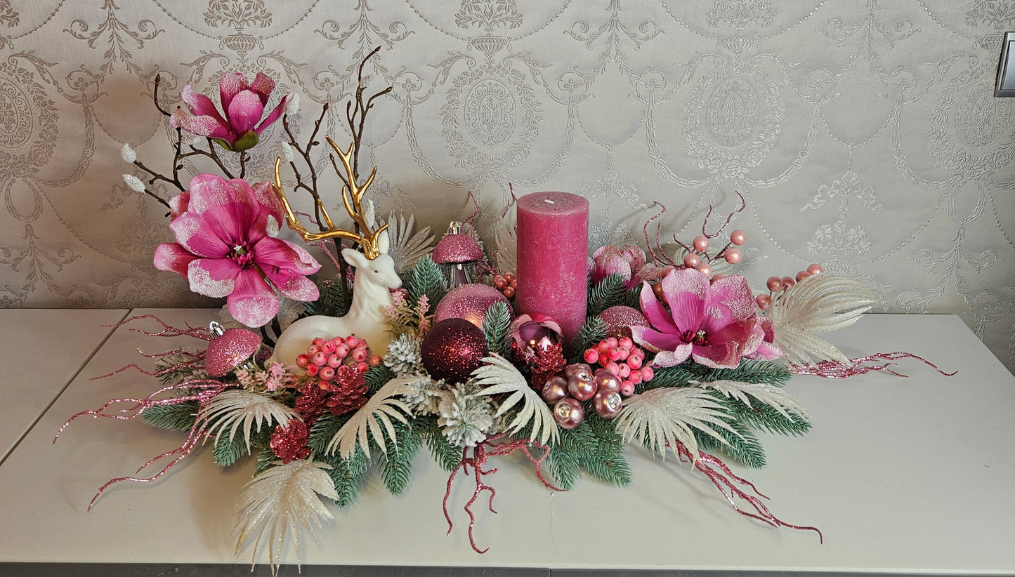 Weihnachtsgesteck + Adventsgesteck, Chrismes, Elche, Rehe, Weihnachtsdeko Weihnachtsblumen Tischdekor, Tischgesteck, Winterdekor,Advent