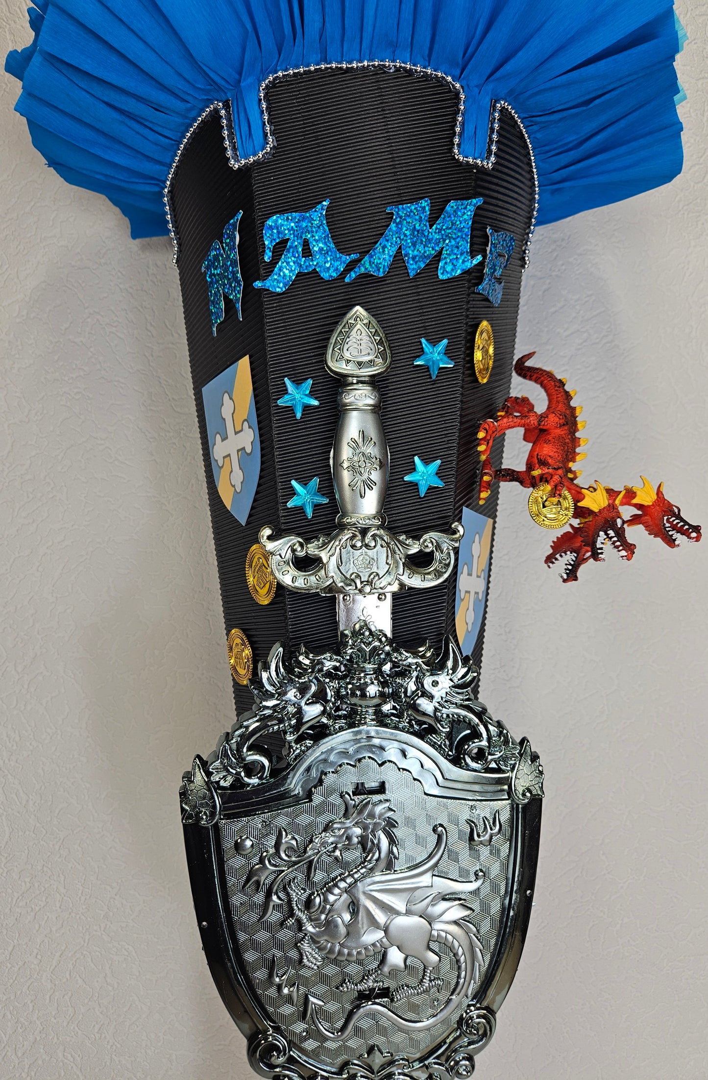 SCHULTÜTE ZUCKERTÜTE "Ritter + Drache" Rohling 85cm für Jungs blau schwarz
