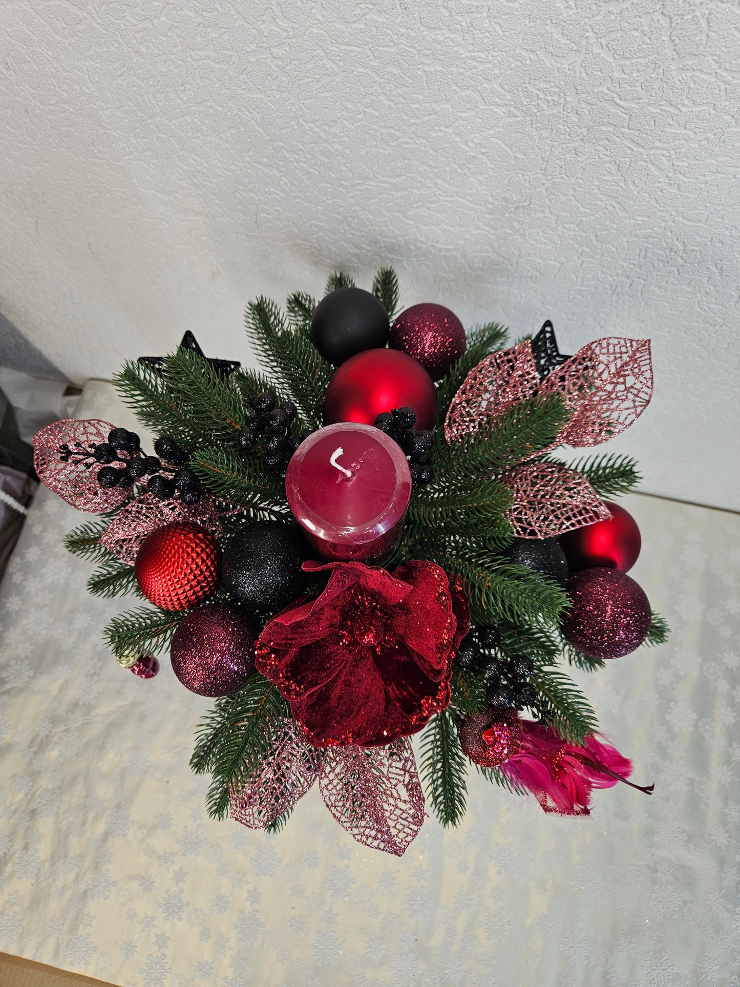 Weihnachtsgesteck, Windlicht Pokal, Weihnachtsdeko, Adventsgesteck, Tischgesteck, Festliche Dekor