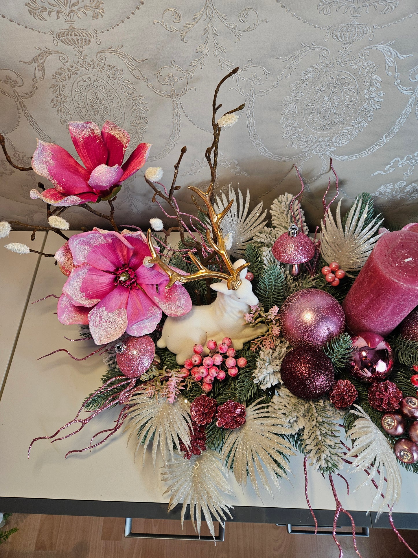Weihnachtsgesteck + Adventsgesteck, Chrismes, Elche, Rehe, Weihnachtsdeko Weihnachtsblumen Tischdekor, Tischgesteck, Winterdekor,Advent