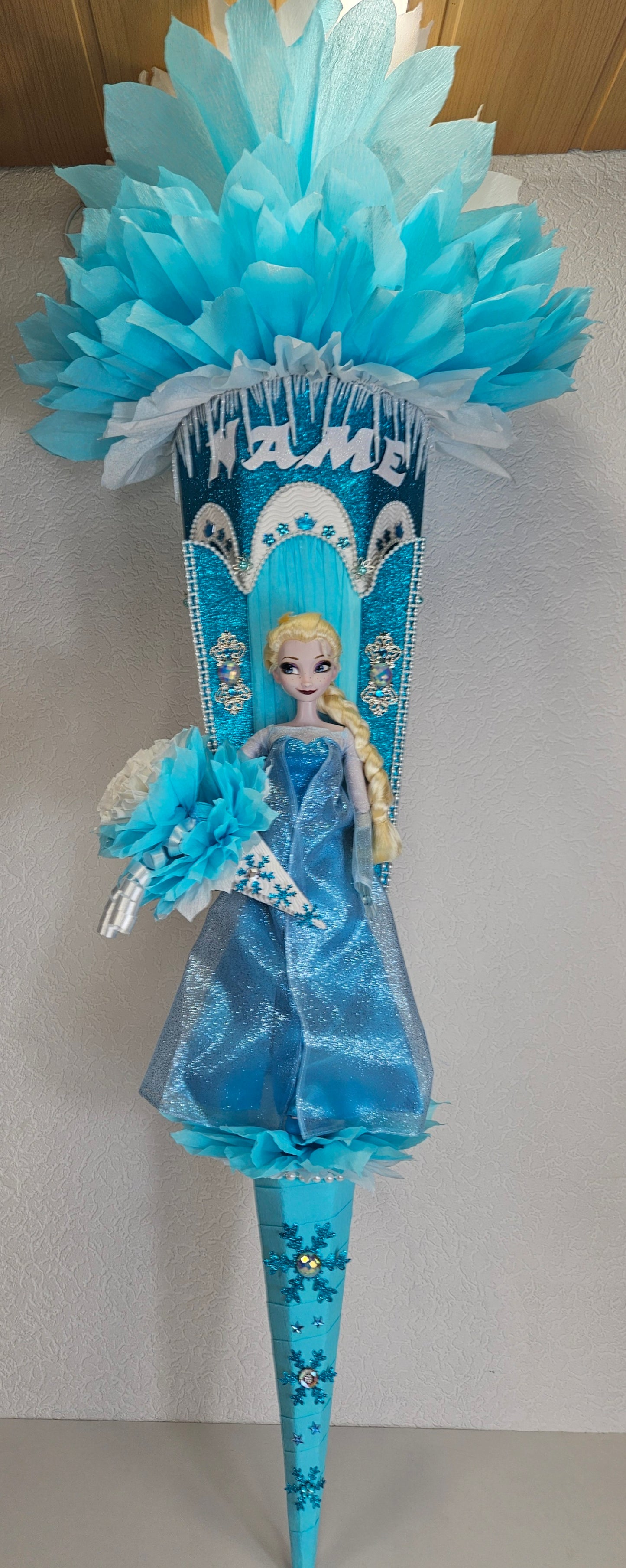 XXL SCHULTÜTE ZUCKERTÜTE "Eiskönigin Elsa" EINSCHULUNG 2025 türkis weiß