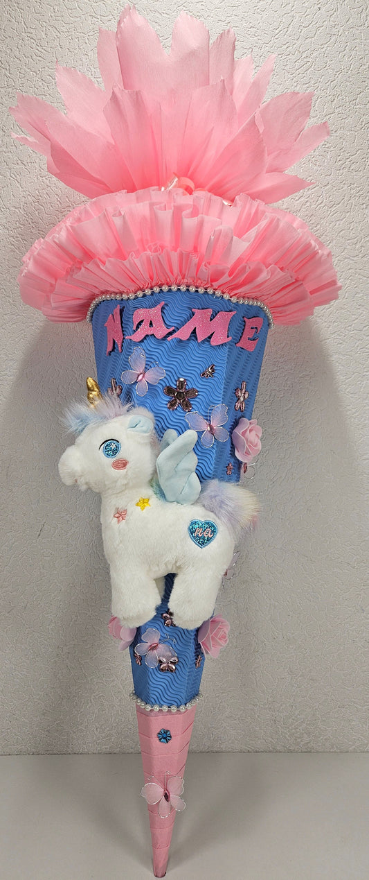 SCHULTÜTE ZUCKERTÜTE Einhorn für MÄDCHEN EINSCHULUNG 2025 rosa hellblau