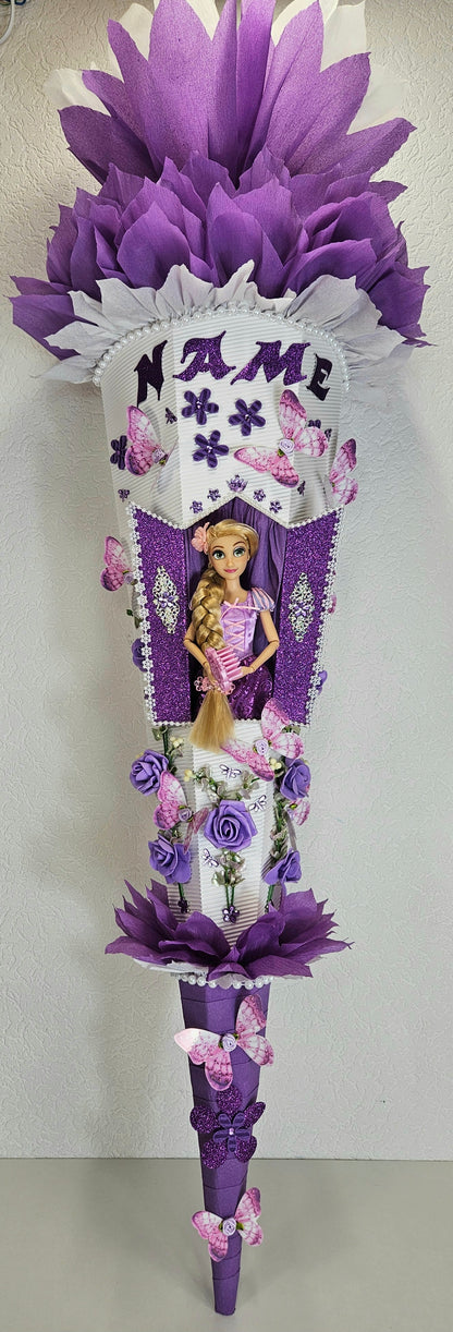 SCHULTÜTE ZUCKERTÜTE Rapunzel für MÄDCHEN EINSCHULUNG 2025 lila weiß