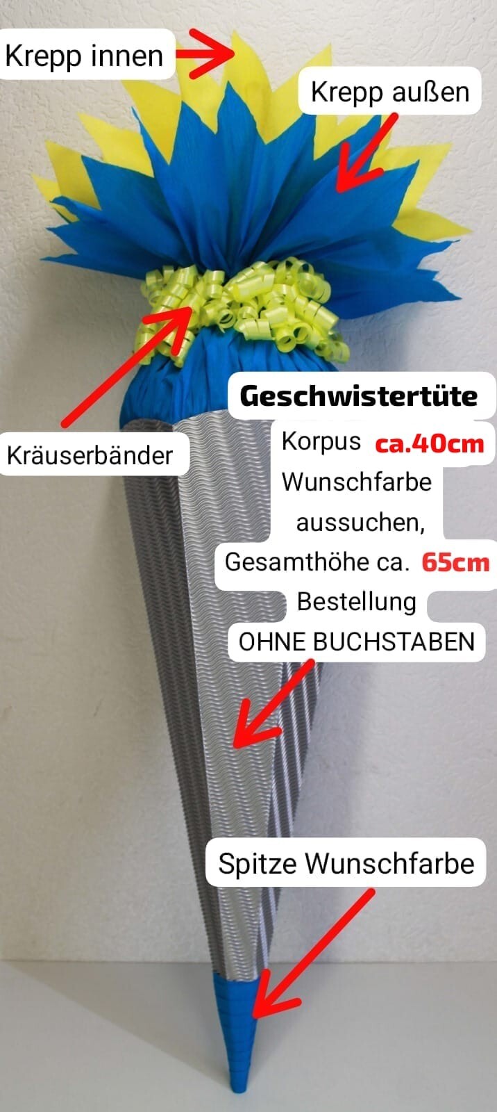 SCHULTÜTE ZUCKERTÜTE OHNE BUCHSTABEN !! Rohling auf Bestellung Ihre Wunschfarben