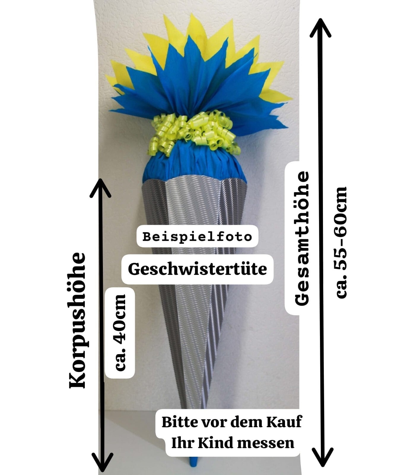 SCHULTÜTE ZUCKERTÜTE OHNE BUCHSTABEN !!KORPUS 70 80 85 90 100cm REGENBOGENFARBEN
