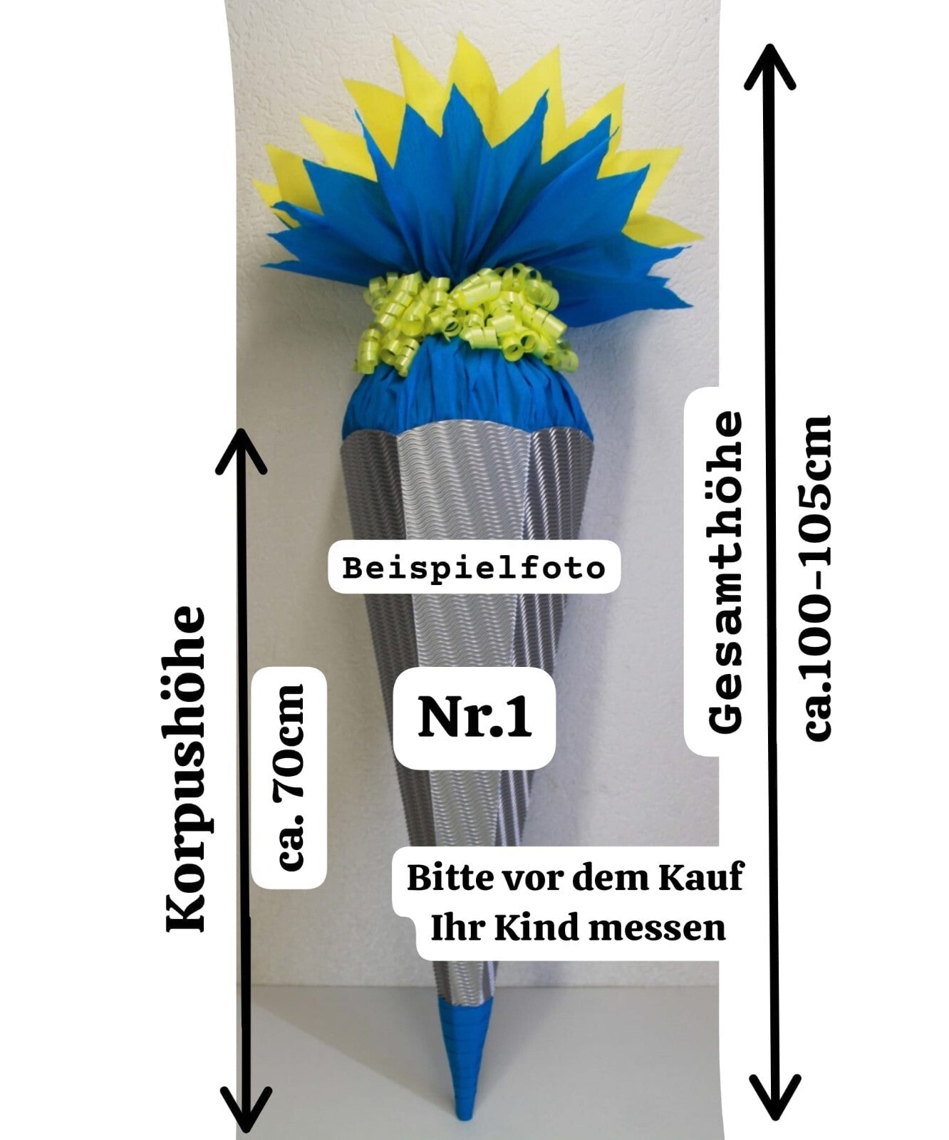 SCHULTÜTE ZUCKERTÜTE OHNE BUCHSTABEN !!KORPUS 70 80 85 90 100cm REGENBOGENFARBEN