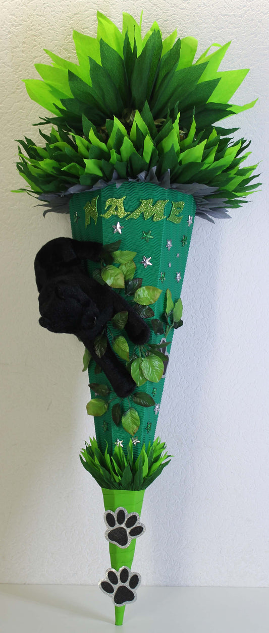 SCHULTÜTE ZUCKERTÜTE schwarze Panter Katze Rohling 80cm Jungs grün dunkelgrün grau