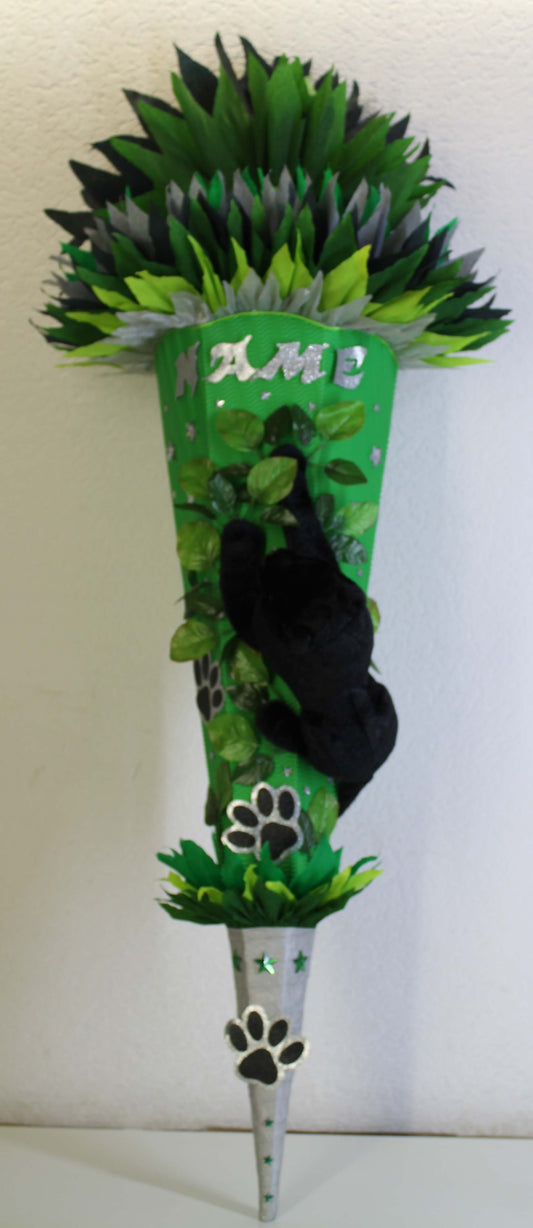 SCHULTÜTE ZUCKERTÜTE schwarze Panter Katze Rohling 85cm Jungs grün dunkelgrün grau schwarz silber