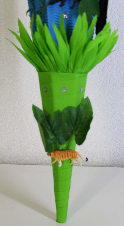 SCHULTÜTE ZUCKERTÜTE schwarze Panter Katze wilde Tiere Dschungel Safari Rohling 85cm Jungs blau grün