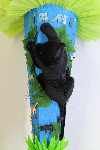 SCHULTÜTE ZUCKERTÜTE schwarze Panter Katze wilde Tiere Dschungel Safari Rohling 85cm Jungs blau grün