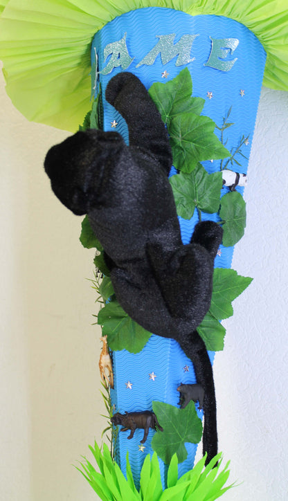 SCHULTÜTE ZUCKERTÜTE schwarze Panter Katze wilde Tiere Dschungel Safari Rohling 85cm Jungs blau grün