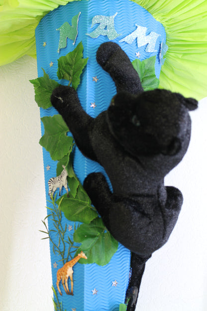 SCHULTÜTE ZUCKERTÜTE schwarze Panter Katze wilde Tiere Dschungel Safari Rohling 85cm Jungs blau grün