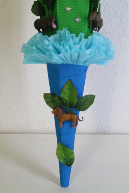 SCHULTÜTE ZUCKERTÜTE schwarze Panter Katze wilde Tiere Dschungel Safari Rohling 85cm Jungs blau grün