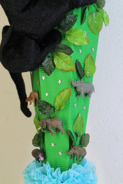 SCHULTÜTE ZUCKERTÜTE schwarze Panter Katze wilde Tiere Dschungel Safari Rohling 85cm Jungs blau grün
