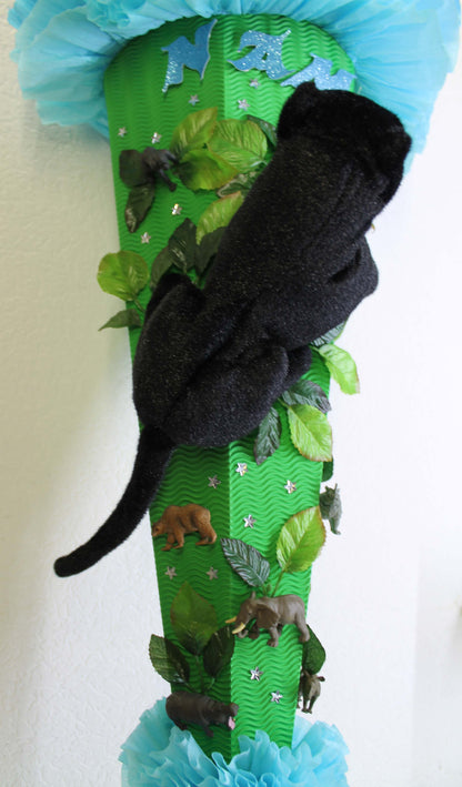 SCHULTÜTE ZUCKERTÜTE schwarze Panter Katze wilde Tiere Dschungel Safari Rohling 85cm Jungs blau grün