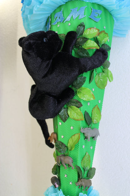 SCHULTÜTE ZUCKERTÜTE schwarze Panter Katze wilde Tiere Dschungel Safari Rohling 85cm Jungs blau grün