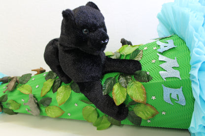 SCHULTÜTE ZUCKERTÜTE schwarze Panter Katze wilde Tiere Dschungel Safari Rohling 85cm Jungs blau grün