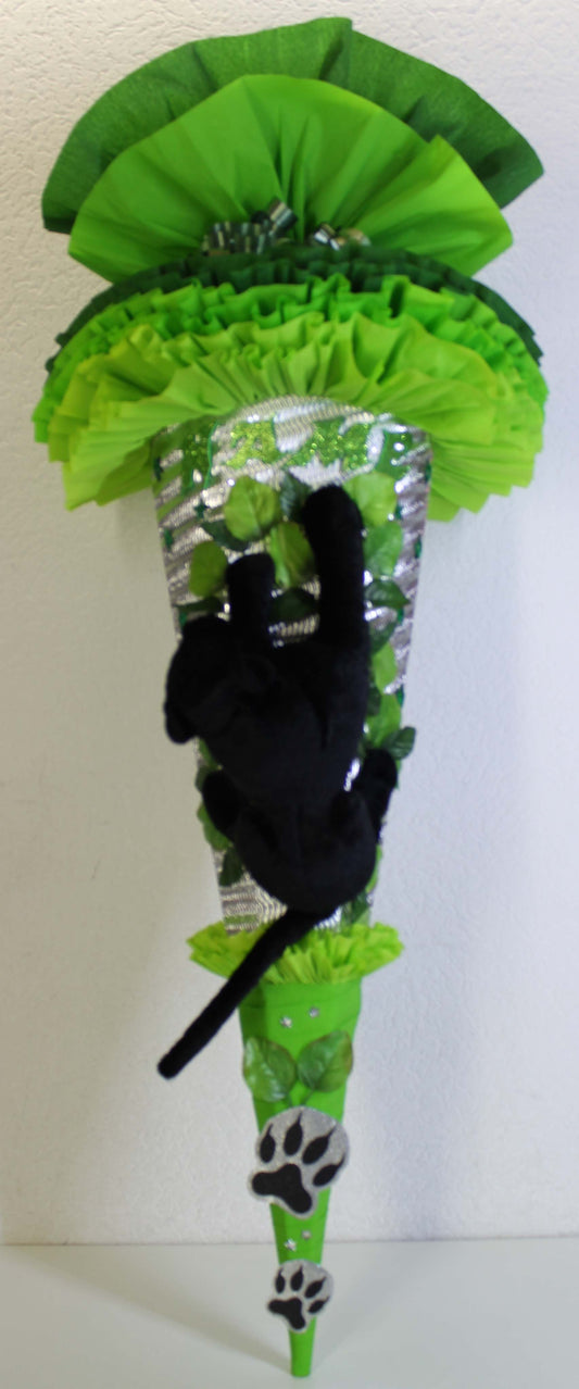 SCHULTÜTE ZUCKERTÜTE schwarze Panter Katze Rohling 77cm Jungs hellgrün silber