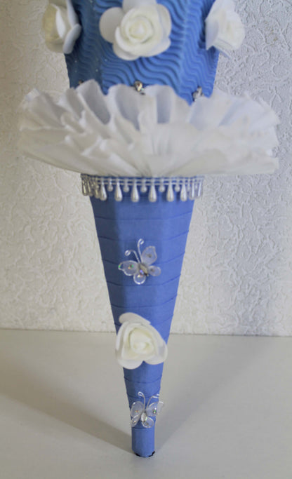 SCHULTÜTE ZUCKERTÜTE Einhorn für MÄDCHEN EINSCHULUNG 2025 hellblau/eisblau weiß