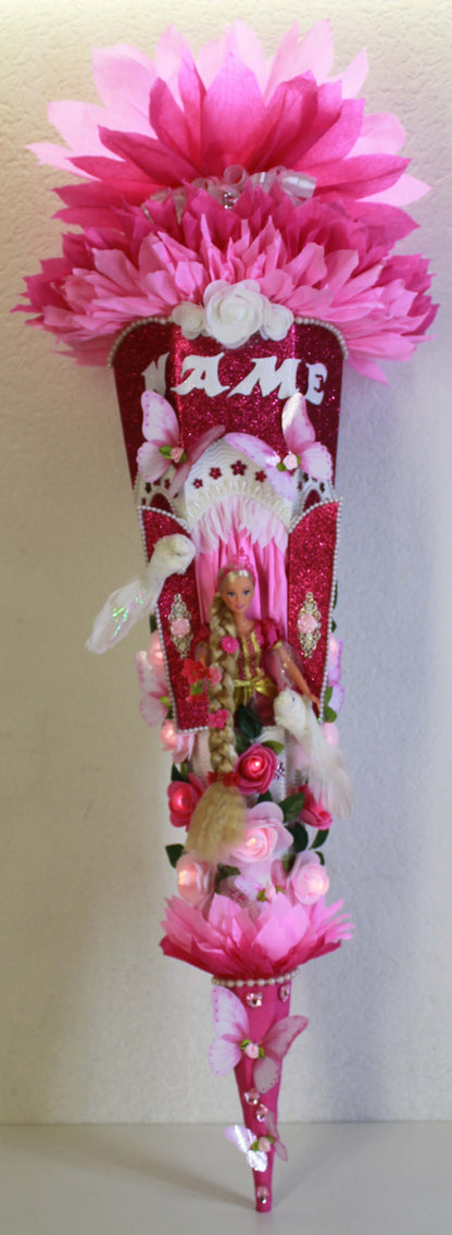 SCHULTÜTE ZUCKERTÜTE Rapunzel für MÄDCHEN EINSCHULUNG 2025 pink weiß