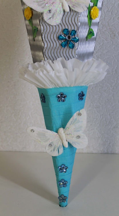 SCHULTÜTE ZUCKERTÜTE Pferd Einhorn MÄDCHEN EINSCHULUNG 2025 silber türkis