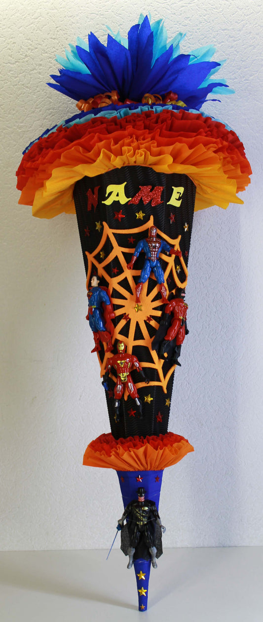 SCHULTÜTE ZUCKERTÜTE Super Helden Rohling 85cm Jungs dunkelblau rot gelb schwarz