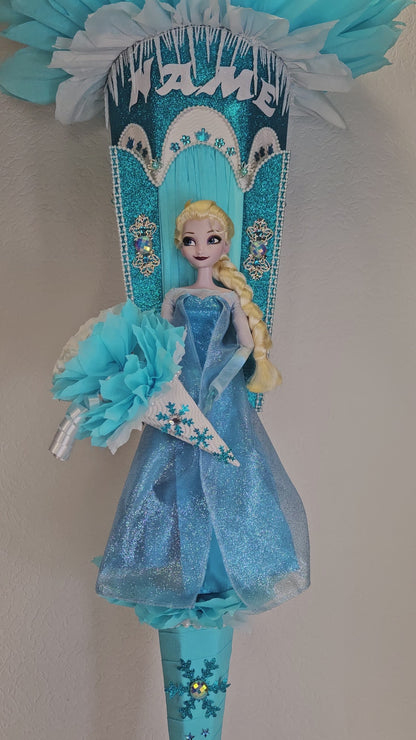 XXL SCHULTÜTE ZUCKERTÜTE "Eiskönigin Elsa" EINSCHULUNG 2025 türkis weiß