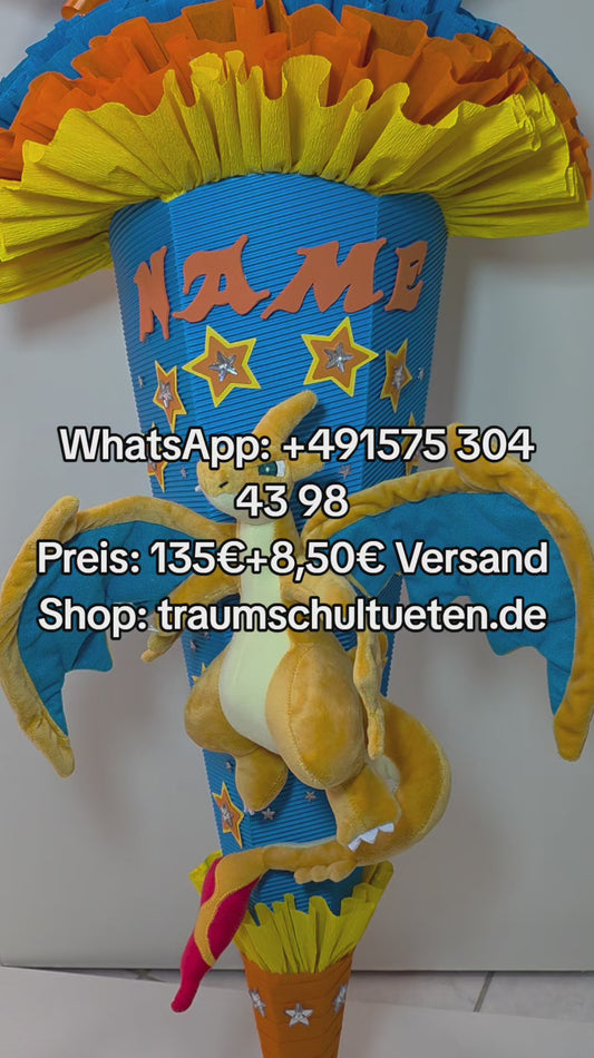 SCHULTÜTE ZUCKERTÜTE Drache Jungs blau gelb orange