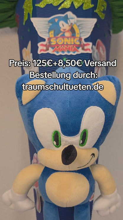 SCHULTÜTE ZUCKERTÜTE Sonic Jungs dunkelblau dunkelgrün leuchtgrün