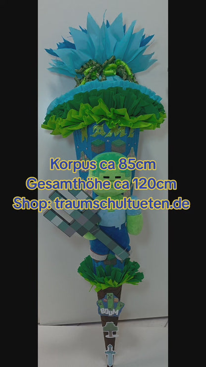 SCHULTÜTE ZUCKERTÜTE MINECRAFT für Jungs blau grün dunkelgrün