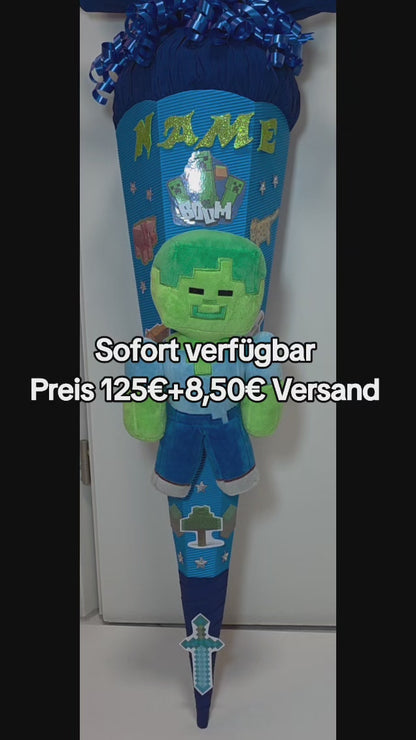 SCHULTÜTE ZUCKERTÜTE MINECRAFT für Jungs blau dunkelblau